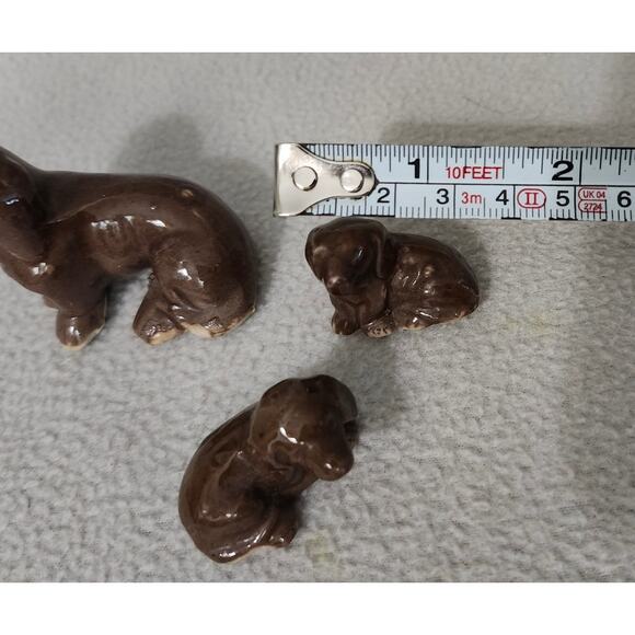 Set 3 Vintage Japan Dachshund Dog Glazed Pottery Brown Mom and Babies - Picture 8 of 8